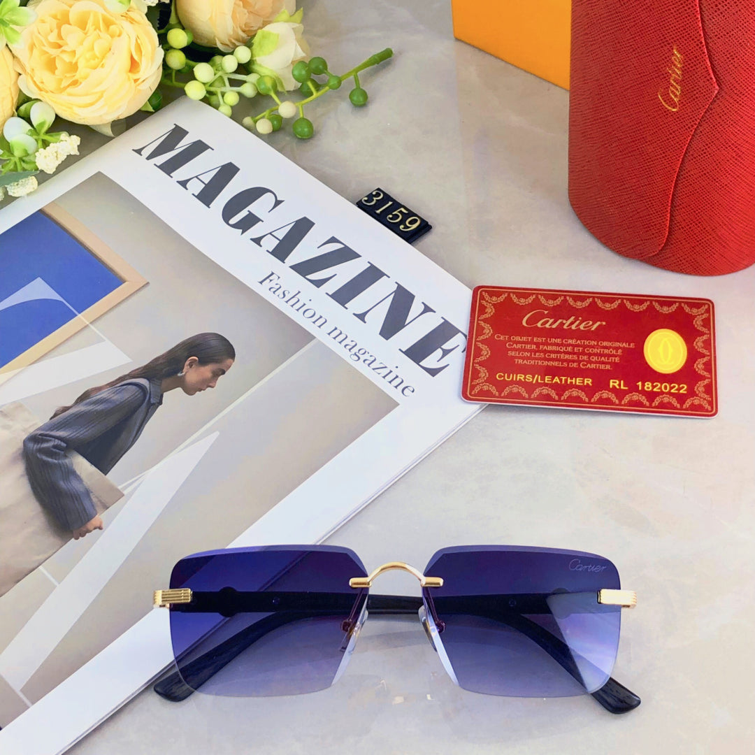 PREMIÈRE RIMLESS RECTANGULAR FRAME SUNGLASSES 575701 IN METAL - Purple/ gold