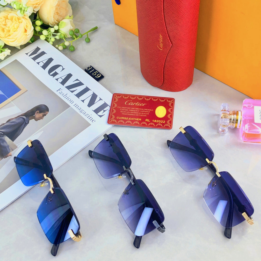 PREMIÈRE RIMLESS RECTANGULAR FRAME SUNGLASSES 575701 IN METAL - Purple/ gold