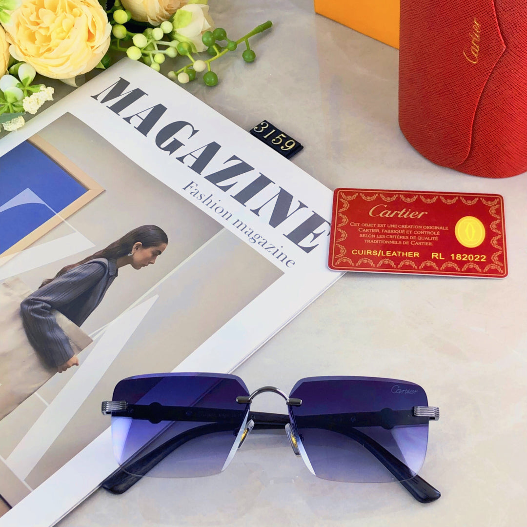 PREMIÈRE RIMLESS RECTANGULAR FRAME SUNGLASSES 575701 IN METAL - Purple/ gold