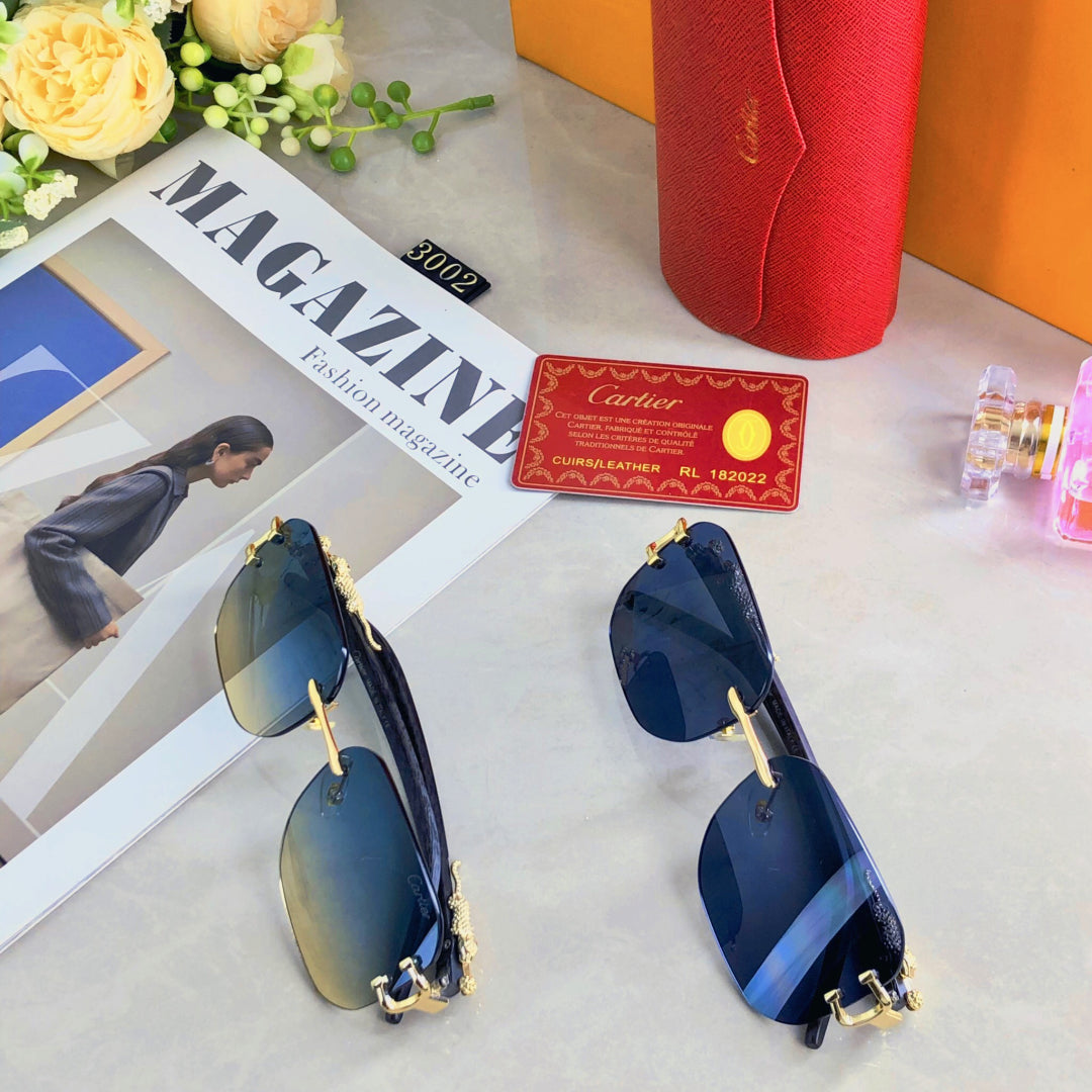 PANTHÈRE RECTANGULAR FRAME SUNGLASSES 580762 IN METAL - Blue