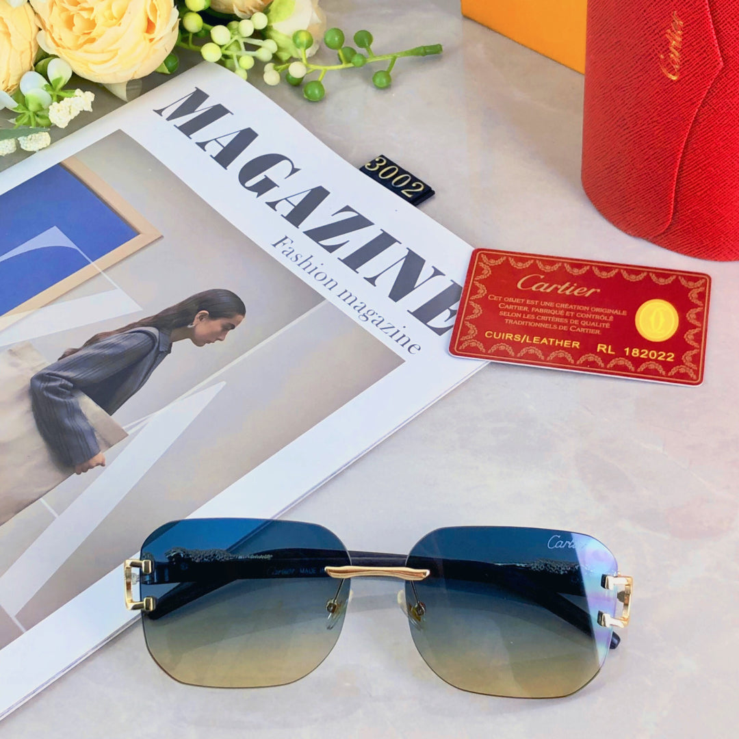 PANTHÈRE RECTANGULAR FRAME SUNGLASSES 580762 IN METAL - Blue