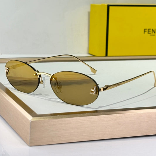 FIRST CRYSTAL RIMLESS OVAL FRAME SUNGLASSES FE4075US IN METAL - Brown