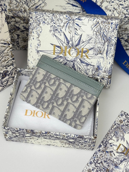 DIOR 25S 30 MONTAIGNE ВІЗИТНИЦЯ 10 З ЖАКАРДОВОГО ПОЛОТНА СІРО-ЗЕЛЕНОГО КОЛЬОРУ З ВІЗЕРУНКОМ DIOR OBLIQUE