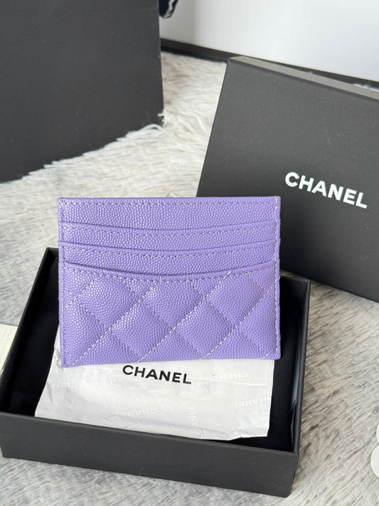 CHANEL 25S ГАМАНЕЦЬ ДЛЯ КАРТОК 11 ЛАВАНДОВО-ФІОЛЕТОВИЙ ІКРИСТИЙ ЗОЛОТА ФУРНІТУРА