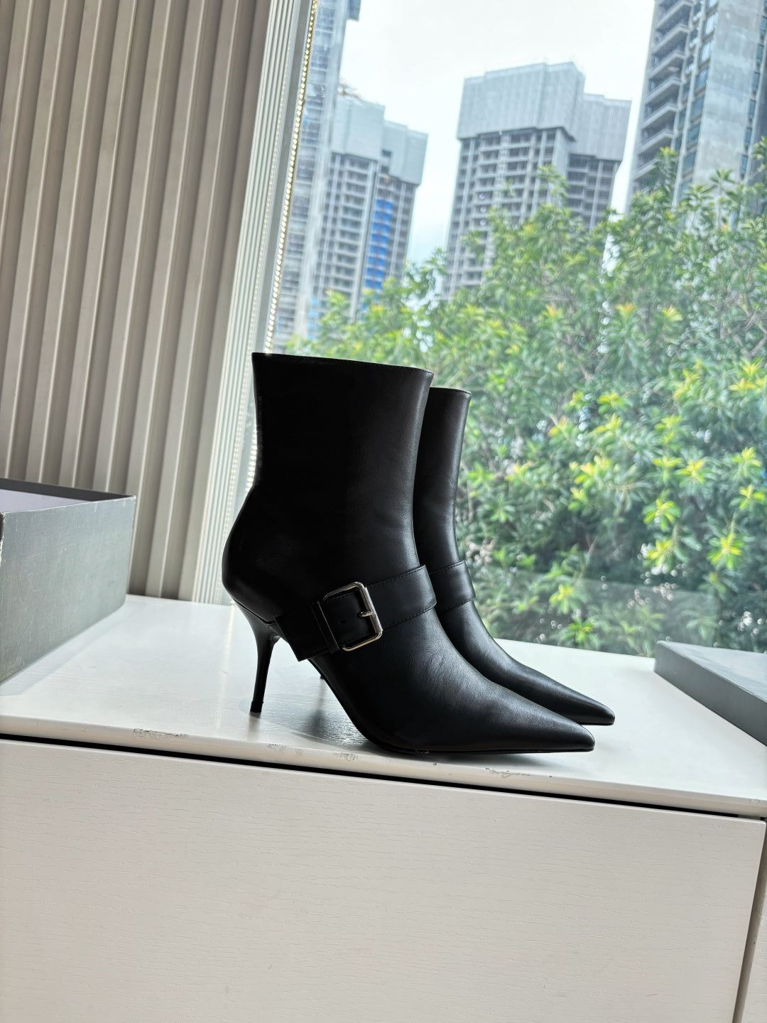 BALENCIAGA 25S ANKLE BOOTS WITH ZIPPER IN BLACK COW LEATHER SILVER HARDWARE - 34