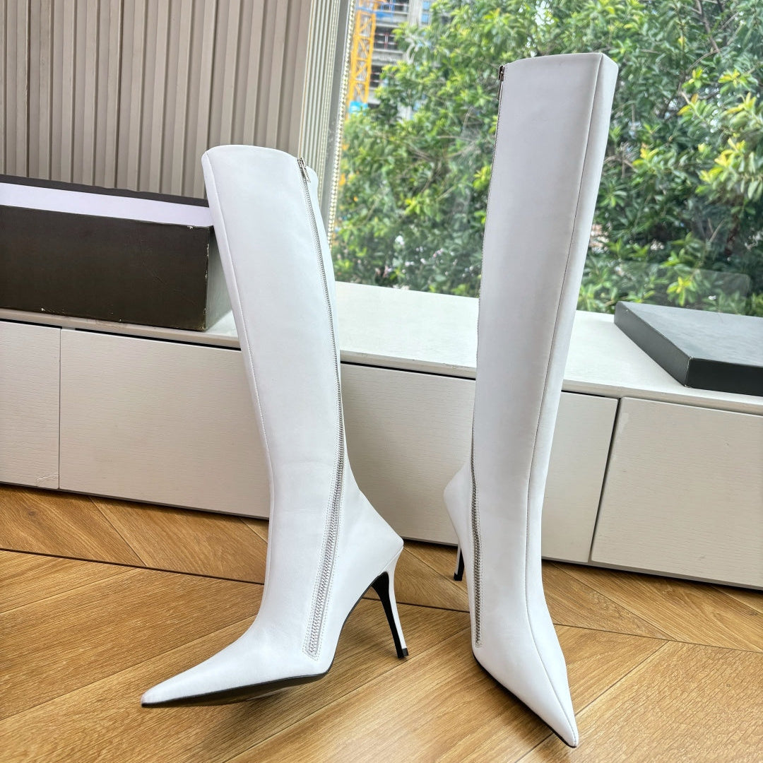 BALENCIAGA 25S HIGH BOOTS WITH ZIPPER IN WHITE COW LEATHER - 34