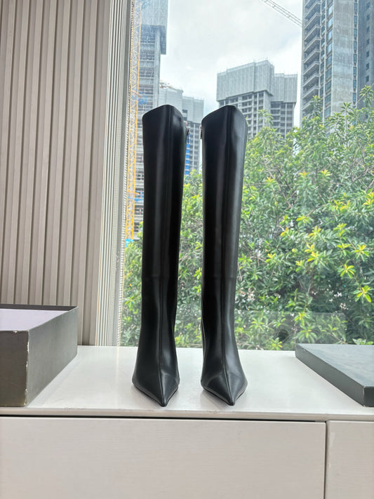 BALENCIAGA 25S HIGH BOOTS WITH ZIPPER IN BLACK COW LEATHER - 34