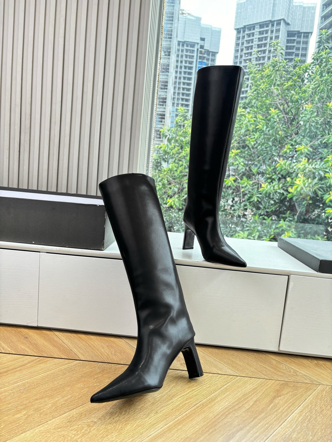 BALENCIAGA 25S HIGH BOOT IN BLACK EMBOSSED COW LEATHER - 34