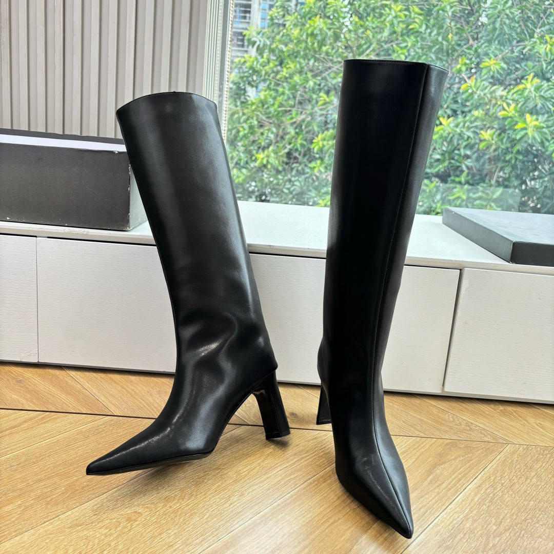BALENCIAGA 25S HIGH BOOT IN BLACK EMBOSSED COW LEATHER - 34