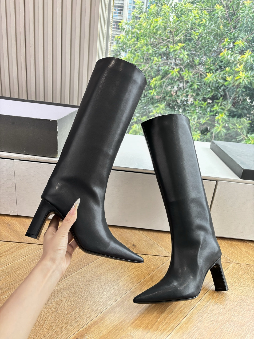 BALENCIAGA 25S HIGH BOOT IN BLACK EMBOSSED COW LEATHER - 34
