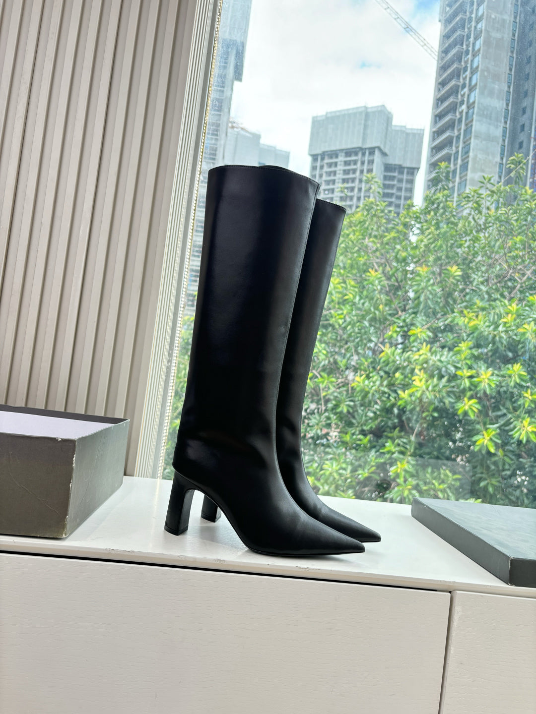 BALENCIAGA 25S HIGH BOOT IN BLACK EMBOSSED COW LEATHER - 34