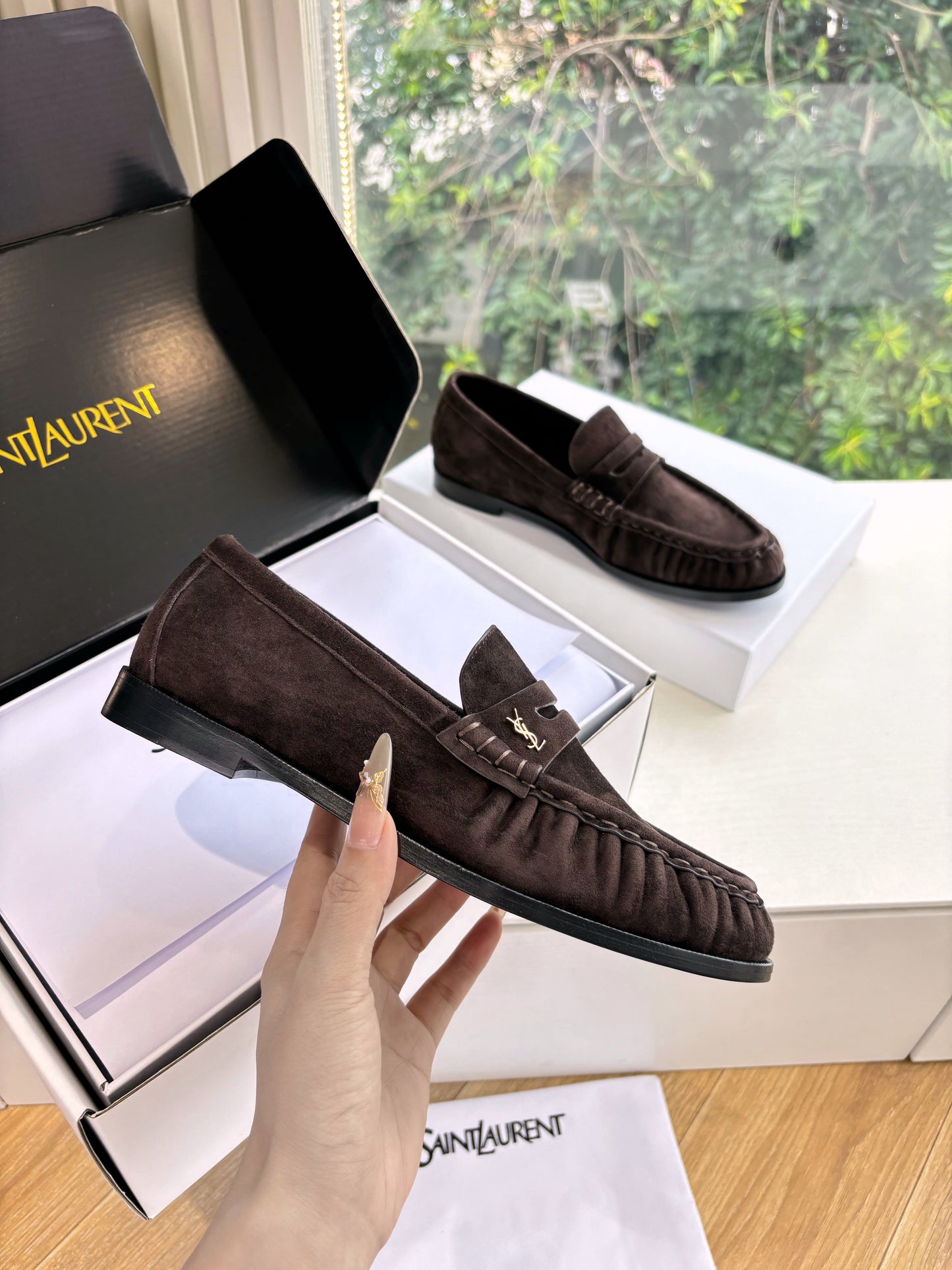 YSL 25S LOAFERS IN DARK BROWN SUEDE - 35