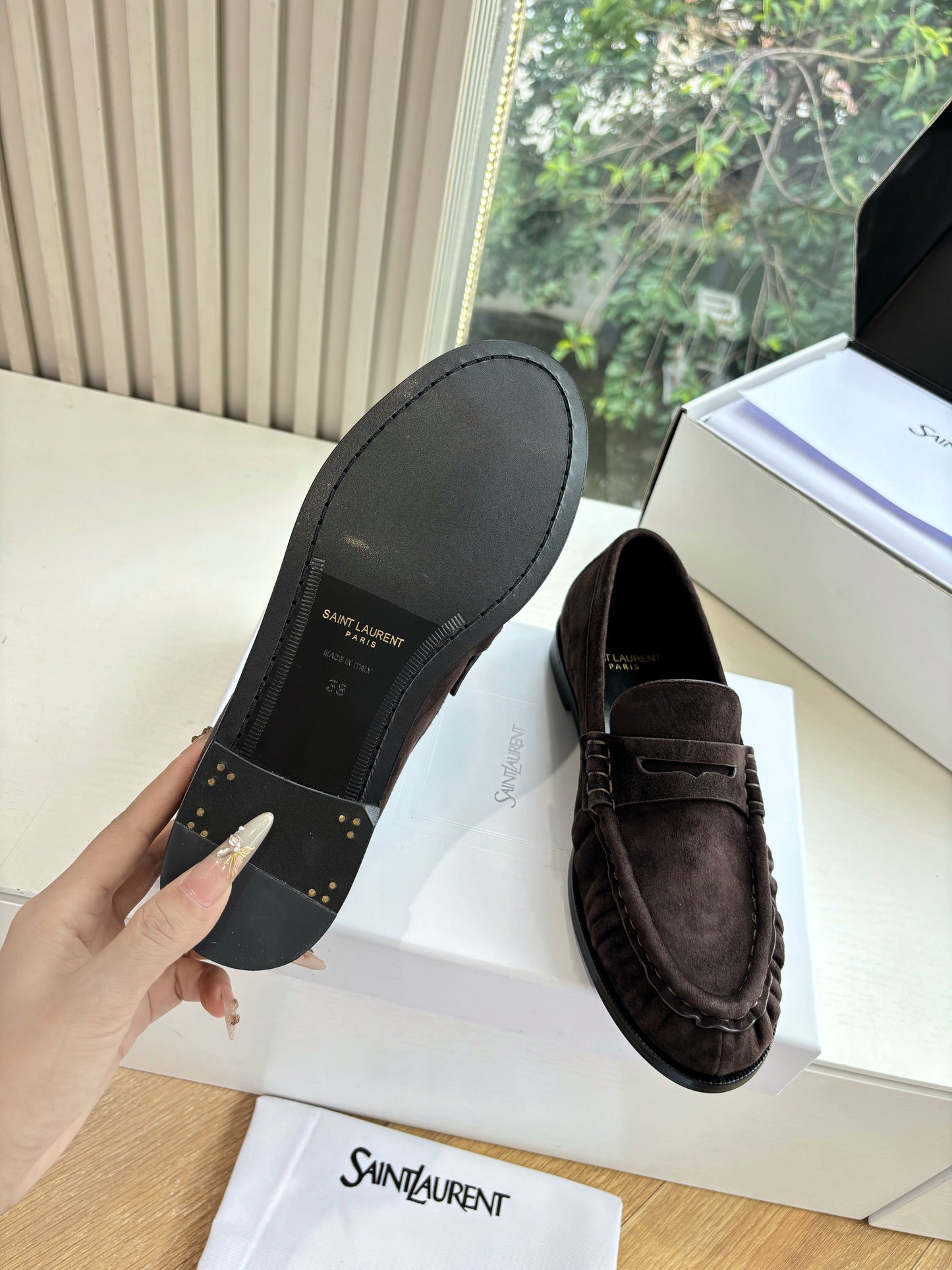 YSL 25S LOAFERS IN DARK BROWN SUEDE - 35