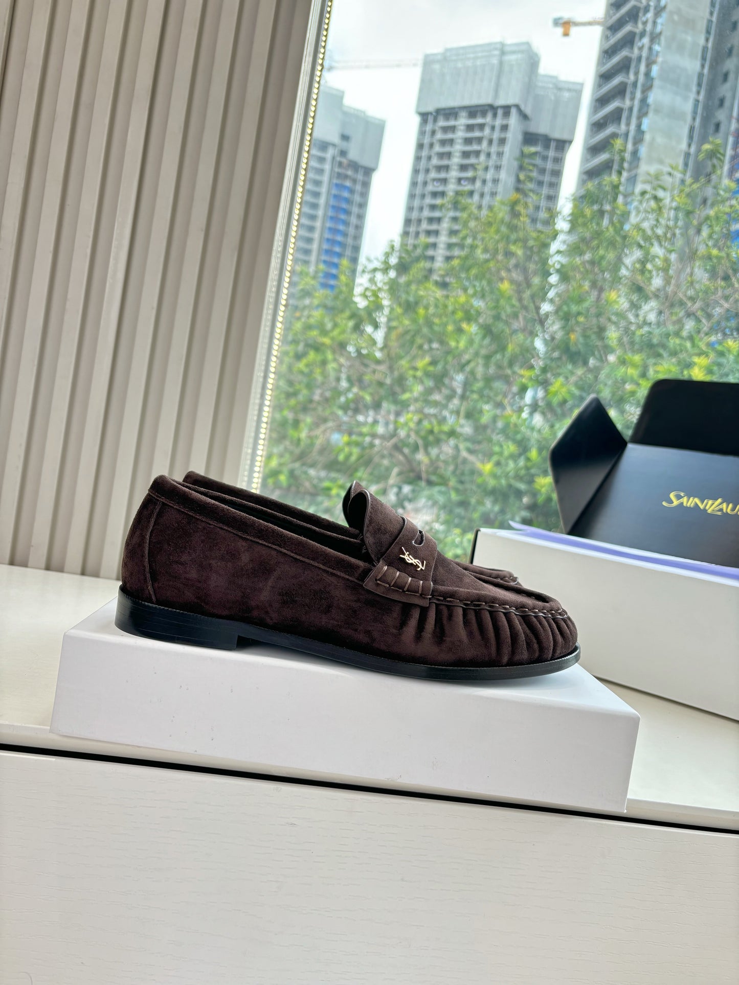 YSL 25S LOAFERS IN DARK BROWN SUEDE - 35
