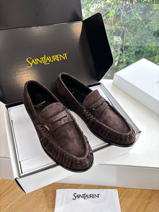 YSL 25S LOAFERS IN DARK BROWN SUEDE - 35