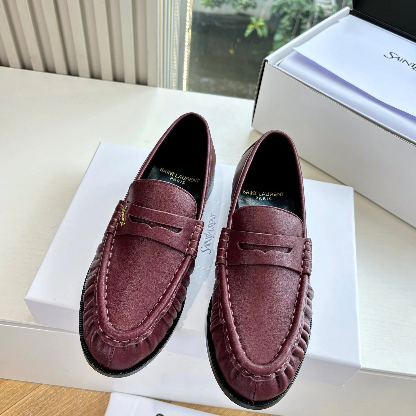 YSL 25S LOAFERS IN DARK RED LAMBSKIN - 35