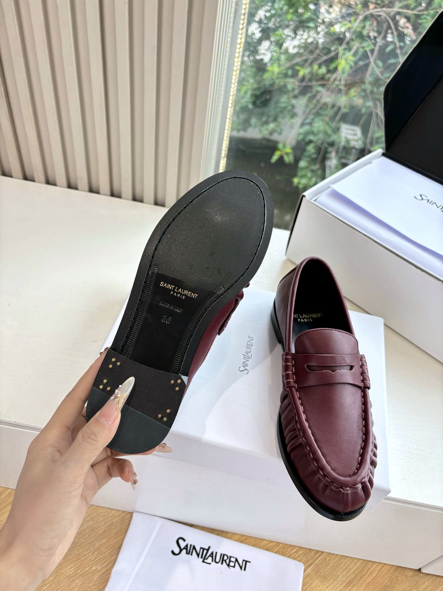 YSL 25S LOAFERS IN DARK RED LAMBSKIN - 35