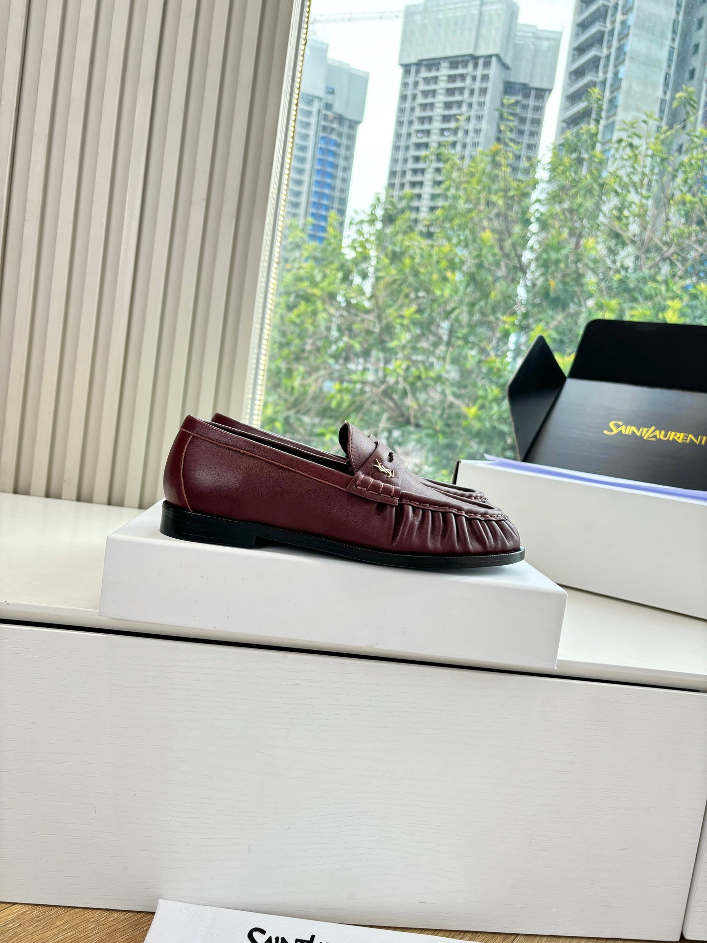 YSL 25S LOAFERS IN DARK RED LAMBSKIN - 35