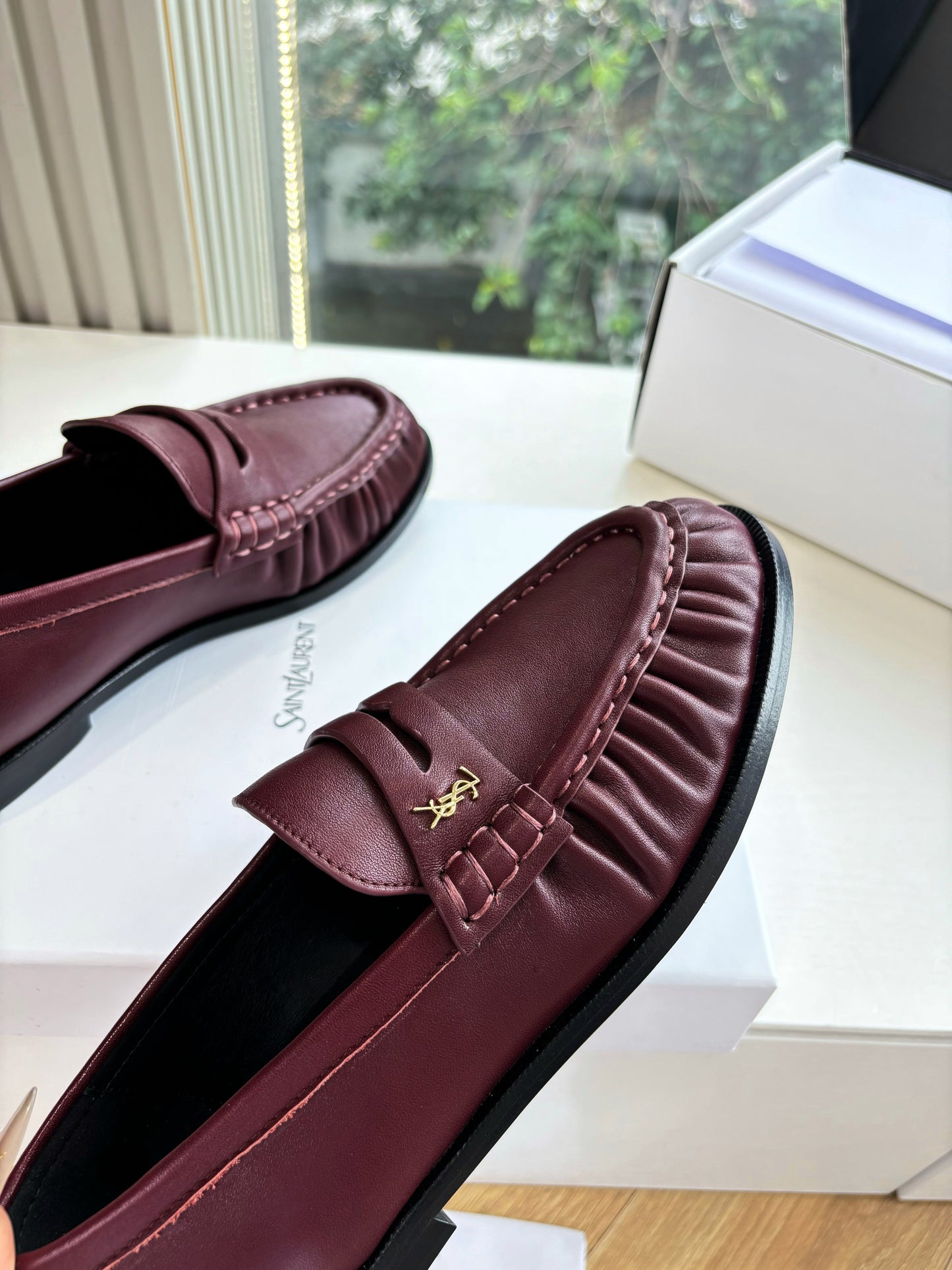 YSL 25S LOAFERS IN DARK RED LAMBSKIN - 35