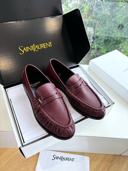 YSL 25S LOAFERS IN DARK RED LAMBSKIN - 35