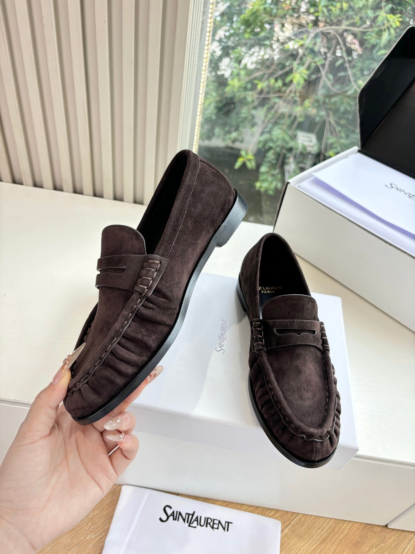 YSL 25S LOAFERS IN DARK BROWN SUEDE - 35