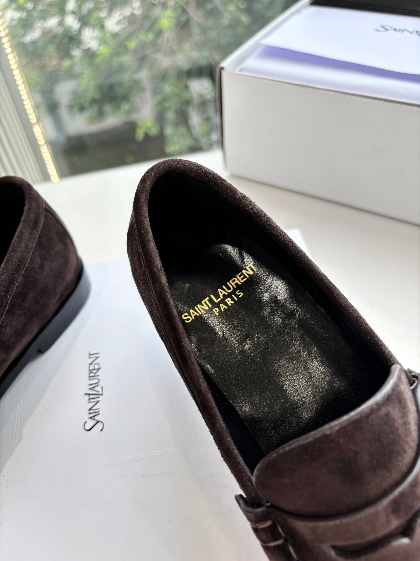 YSL 25S LOAFERS IN DARK BROWN SUEDE - 35