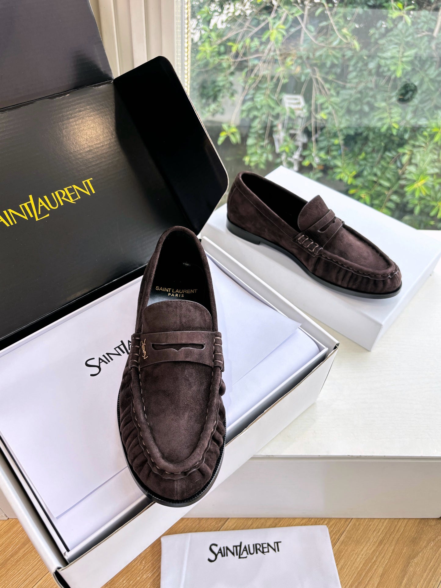 YSL 25S LOAFERS IN DARK BROWN SUEDE - 35