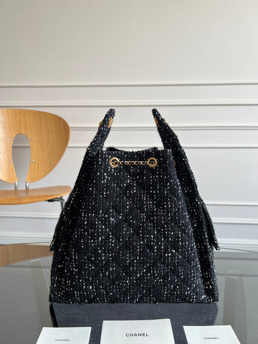 CHANEL 25S СУМКА HOBO 40 З ЧОРНОГО ТВДУ ІЗ ЗОЛОТОЮ ФУРНІТУРОЮ