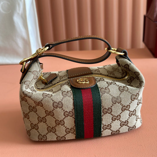 ЖІНОЧА СУМКА GUCCI 26S GIGLIO TOP HANDLE 19 З ТЕПЛО-БЕЖЕВОГО ТА КОРИЧНЕВОГО КАНВАСУ