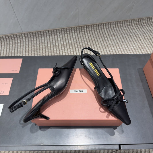 MIUMIU 26S СЛІНГБЕКИ 55 ММ З ЧОРНОЇ ТЕЛЯЧОЇ ШКІРИ З БАНТОМ