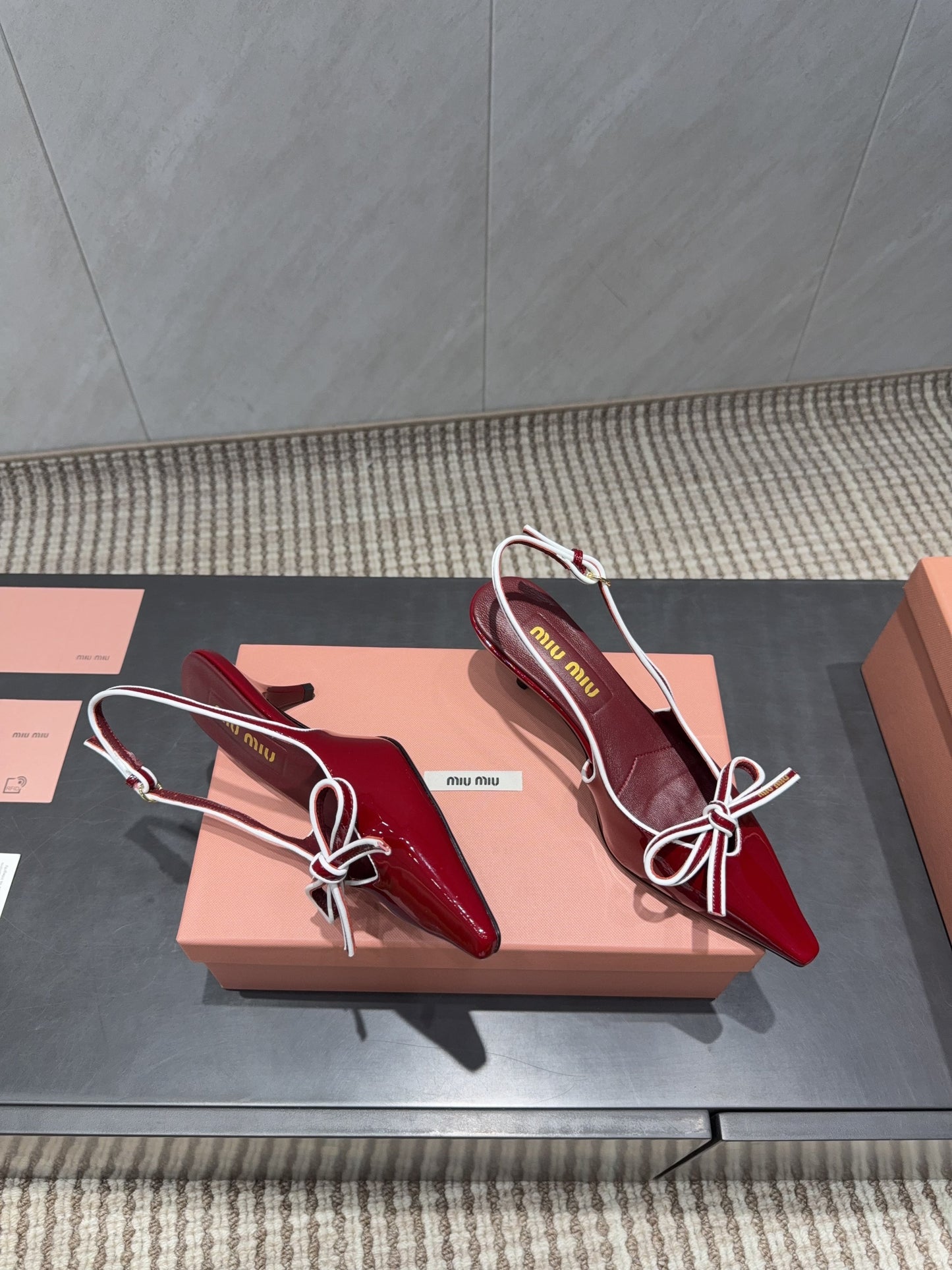 MIUMIU 26S SLINGBACK 55MM IN DARK RED CALFSKIN WITH BOW