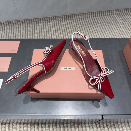 MIUMIU 26S СЛІНГБЕКИ 55 ММ З ТЕМНО-ЧЕРВОНОЇ ТЕЛЯЧОЇ ШКІРИ З БАНТОМ