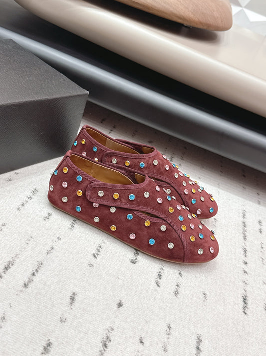 ALAIA 26S ДЕКОРОВАНІ БАЛЕТКИ ІЗ КОРИЧНЕВОЇ ЗАМШІ