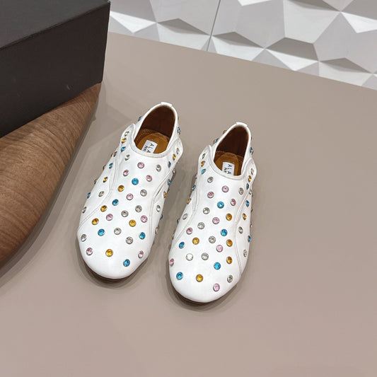 ALAIA 26S ДЕКОРОВАНІ БАЛЕТКИ З БІЛОЇ ОВЕЧОЇ ШКІРИ