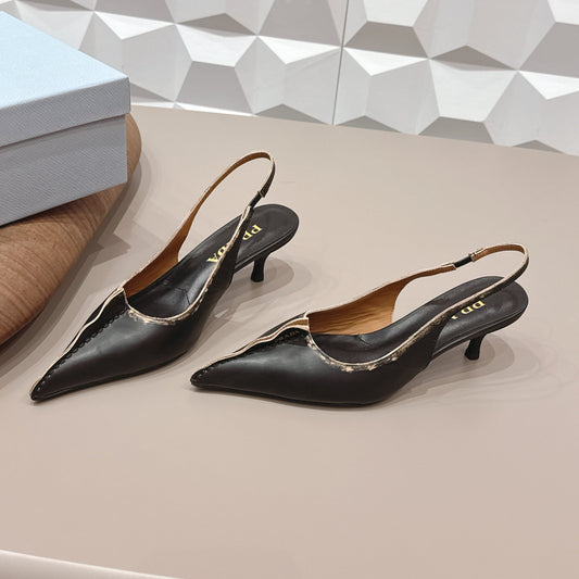 PRADA 26S ГОСТРОНОСІ ТУФЛІ-СЛІНГБЕКИ НА ВИСОКИХ ПІДБОРАХ 55 ММ З ЧОРНОЇ ТЕЛЯЧОЇ ШКІРИ