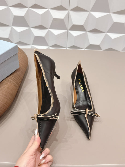 ГОСТРОНОСІ ТУФЛІ PRADA 26S НА ВИСОКИХ ПІДБОРАХ 55 ММ З ЧОРНОЇ ТЕЛЯЧОЇ ШКІРИ
