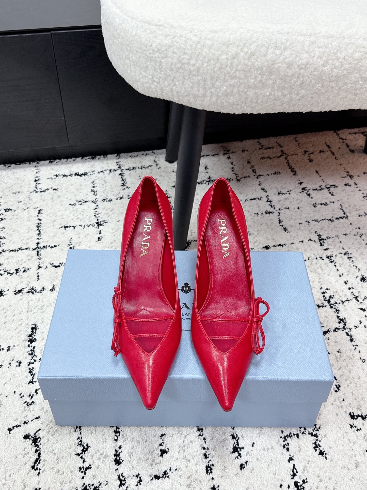 PRADA 26S POINTED-TOE HIGH HEELS 75MM IN DARK RED CALFSKIN
