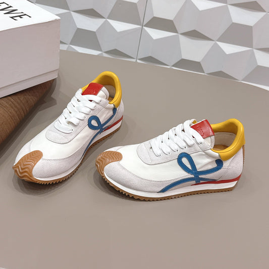 КРОСІВКИ LOEWE 26S FLOW RUNNER СВІТЛО-СІРА ЗАМША ЖОВТА ТА СИНЯ ТЕЛЯЧА ШКІРА