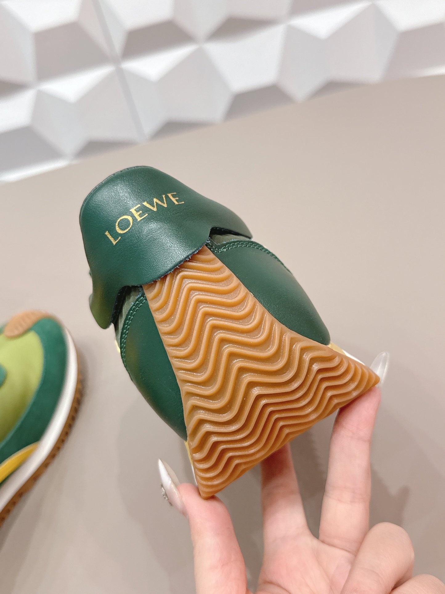 LOEWE 26S FLOW RUNNER SNEAKER IN GREEN AND YELLOW SUEDE AND CALFSKIN