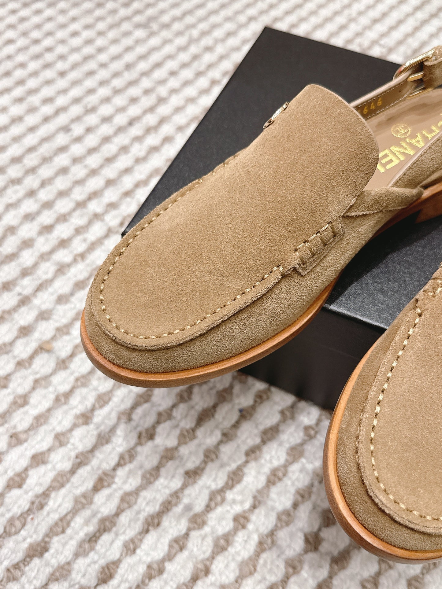 CHANEL 26S SLINGBACK LOAFERS IN LIGHT BROWN SUEDE
