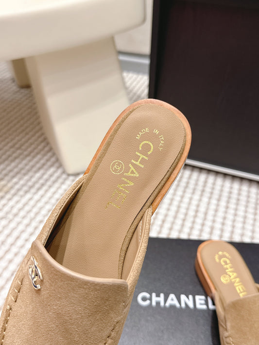 CHANEL 26S LOAFER MULES IN LIGHT BROWN SUEDE