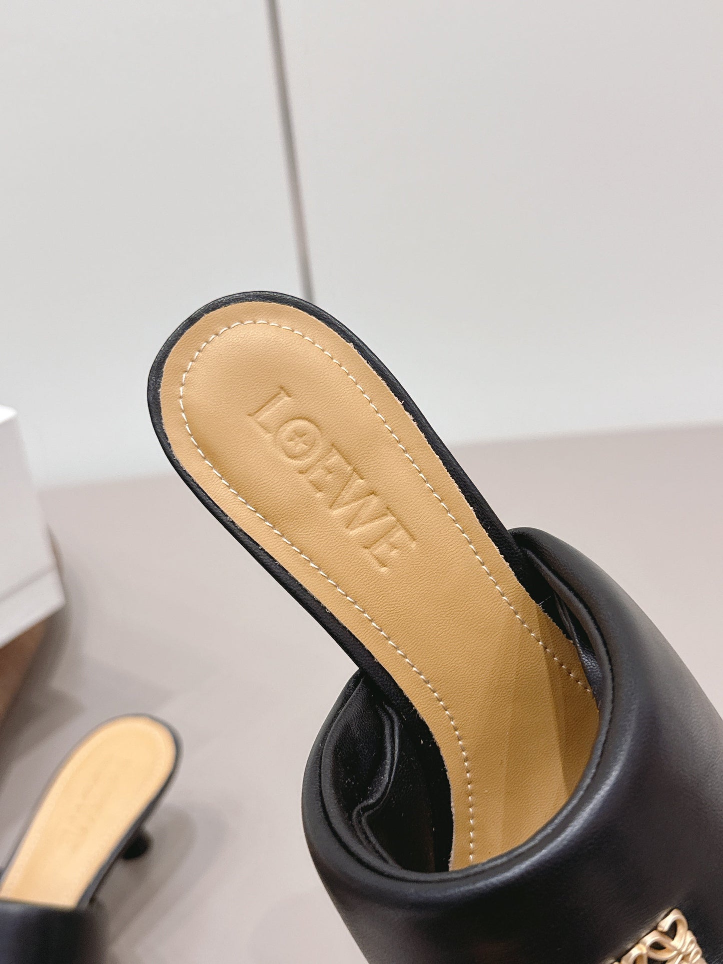 LOEWE 26S MULE HEELS 45MM IN BLACK LAMBSKIN GOLD HARDWARE