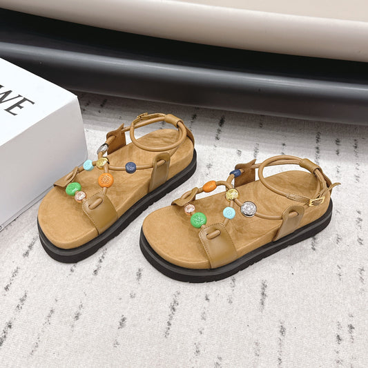 Босоніжки LOEWE 26S ROUND TOE WEDGE 30 ММ з танкеткою, з коричневої телячої шкіри та замші