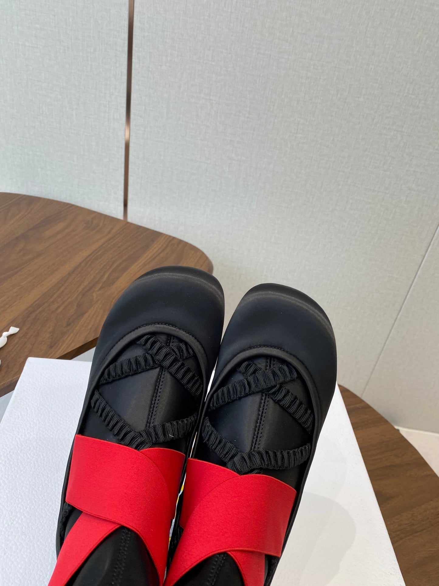 DIOR 25S STRETCH BALLET BOOTS IN BLACK AND RED SATIN - 35
