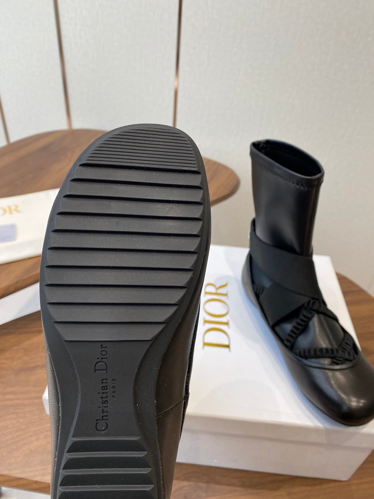DIOR 25S STRETCH BALLET BOOTS IN BLACK FULL CALFSKIN - 35