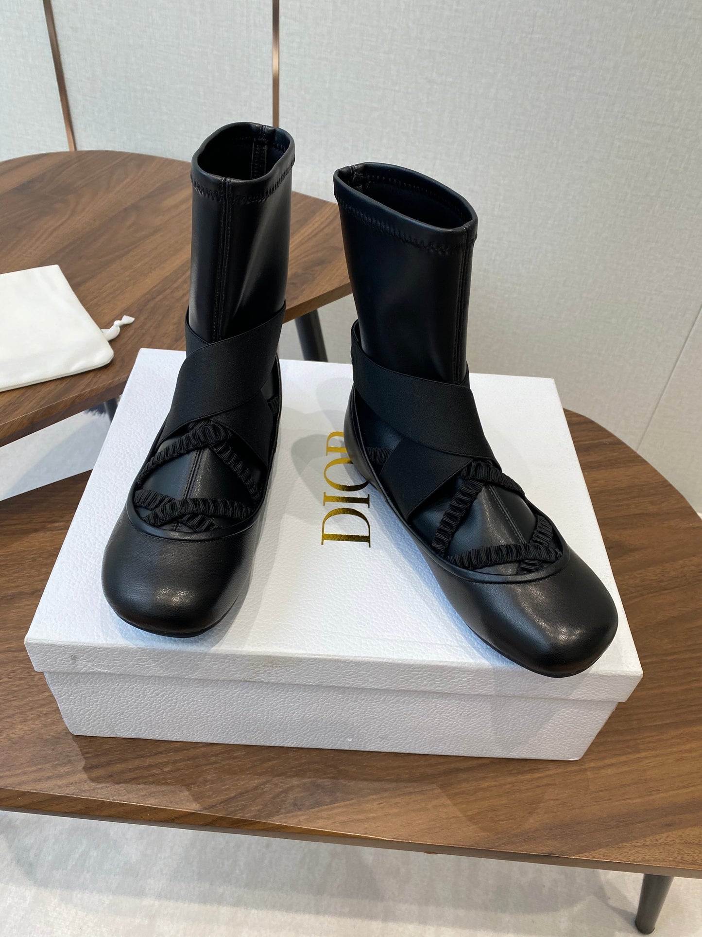 DIOR 25S STRETCH BALLET BOOTS IN BLACK FULL CALFSKIN - 35