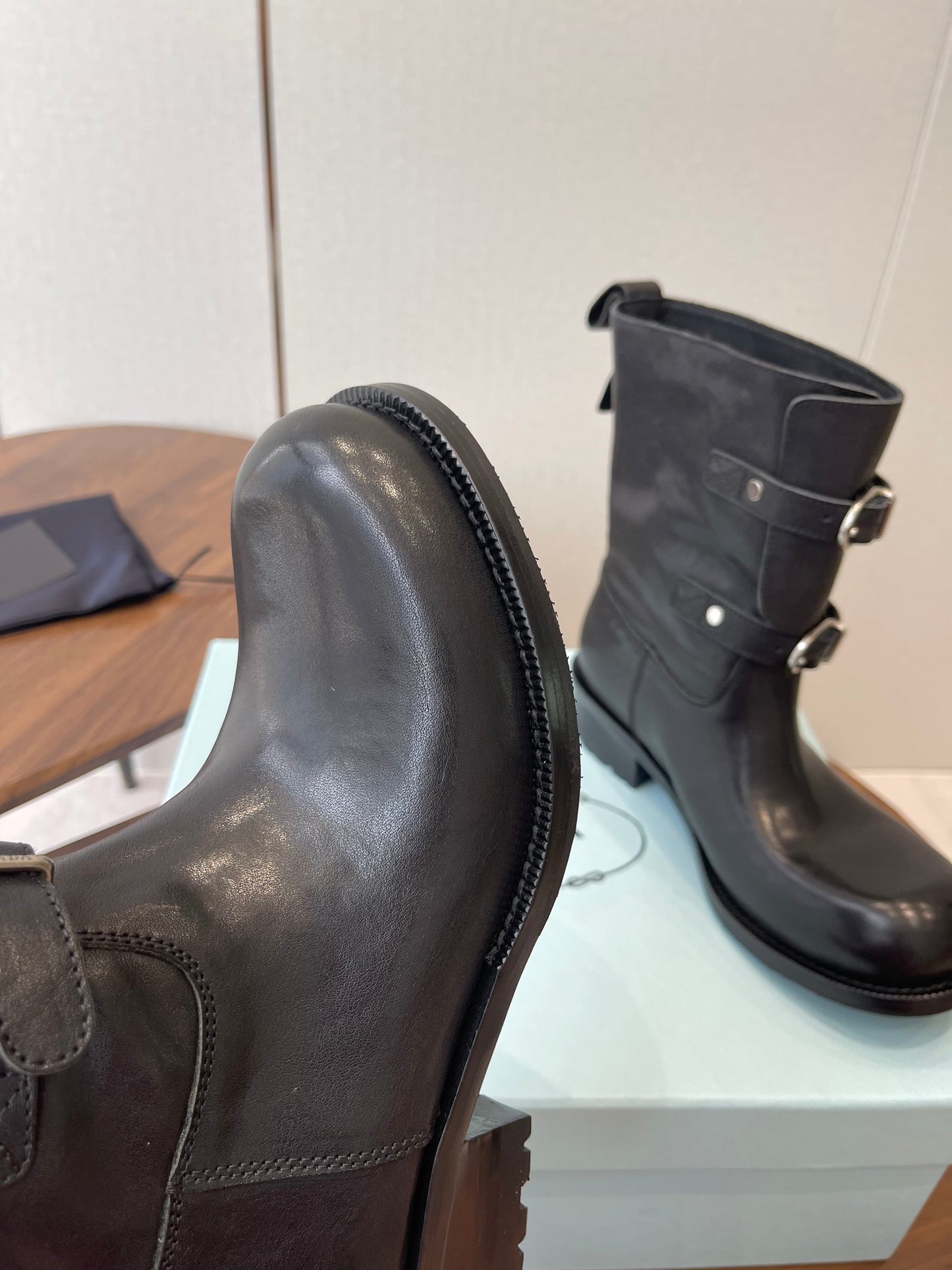 PRADA 25S TWO-BUTTON COWBOY BOOTS IN BLACK CALFSKIN WITH SILVER HARDWARE - 35