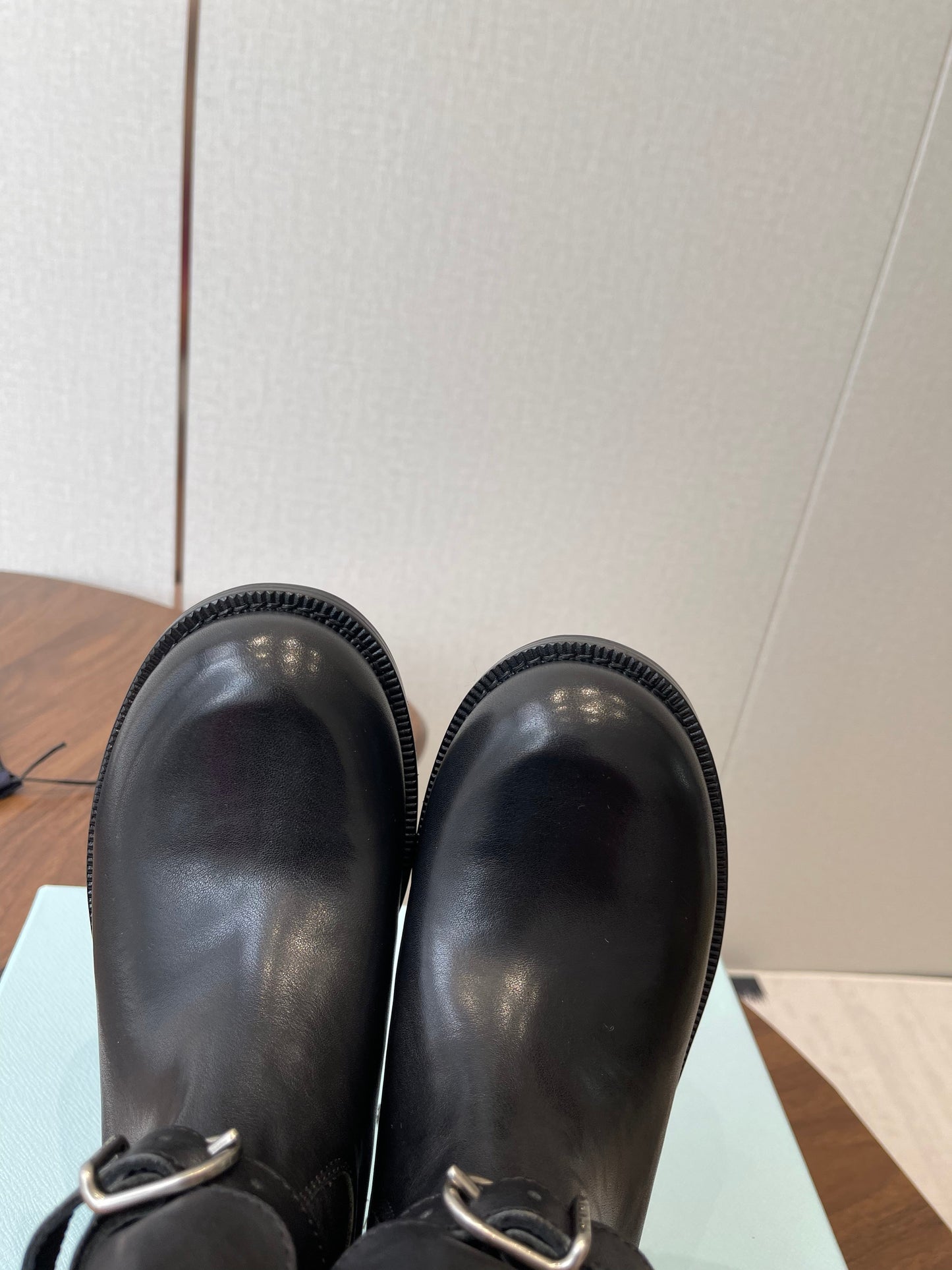 PRADA 25S TWO-BUTTON COWBOY BOOTS IN BLACK CALFSKIN WITH SILVER HARDWARE - 35
