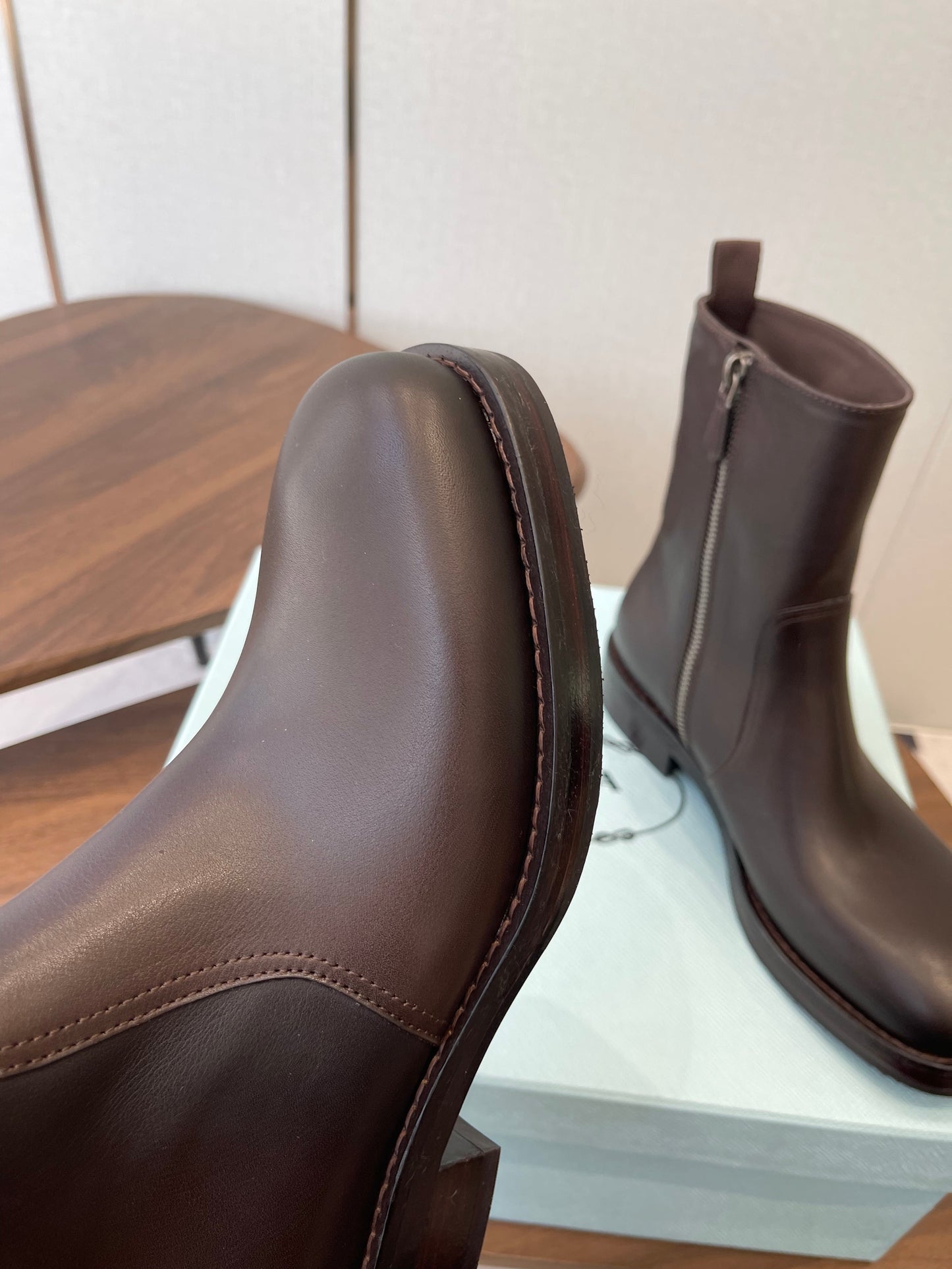 PRADA 25S COWBOY BOOTS IN DARK BROWN CALFSKIN - 35