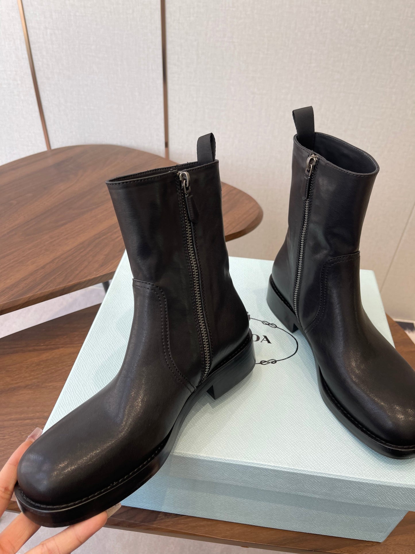 PRADA 25S COWBOY BOOTS IN DARK BLACK-BROWN CALFSKIN - 35